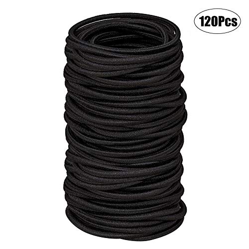 Black Elastic Hair Bands 120 pcs Hair Ties for Thick and Curly No Metal Hair Ties Value Pack(4mm)