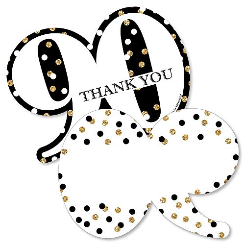Adult 90th Birthday - Gold - Shaped Thank You Cards - Birthday Party Thank You Note Cards with Envelopes - Set of 12