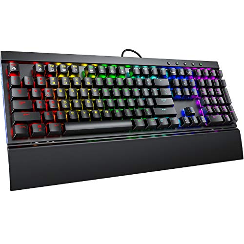 PICTEK Mechanical Gaming Keyboard [2019 Upgraded], Diverse Full-Spectrum Backlight Keyboard, 108 Keys Blue Switches/Detachable Wrist Rest Wired USB Keyboard, Computer Keyboard for PC Gamer - Thumbnail 7