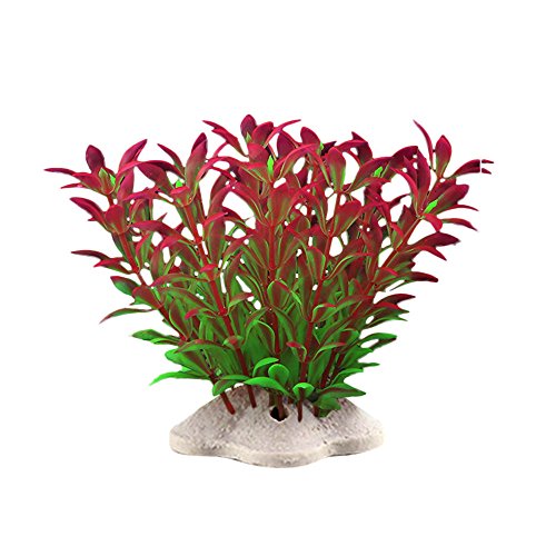 Fish Tank Artificial Plants Aquarium Plastic Red Purple Blue Decorations Fake Water Green Grass Ornaments Decors - 4.3'' - Pack of 6 (B)