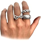 Mexegy 3Pcs Stacked Chunky Gold Bowknot Knuckle Rings for Women,Vintage Geometric Dome Open Statement Index Finger Rings,Trendy Jewelry Accessories Gifts