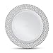 Laura Stein Designer Dinnerware Set of 64 Premium Plastic Wedding/Party Plates: White, Silver Rim. Set Includes 32 10.75