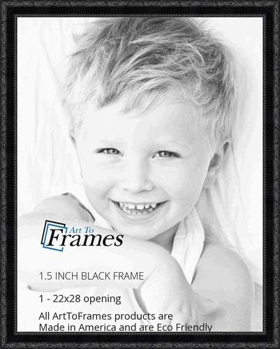 ArtToFrames 22x28 Inch Black Picture Frame, This 1.5" Custom Wood Poster Frame is Black Frame with engraved edges, for Your Art or Photos, WOMM330714-22x28
