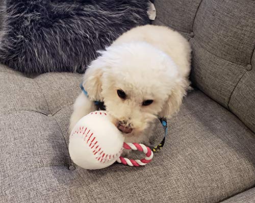 Pro Image Dog Sports Balls with a Squeaker | Soft Plush Toy, Puppy Play Toy (3 Pack) Basketball, Football & Baseball w/Attached Rope Pet tug a war