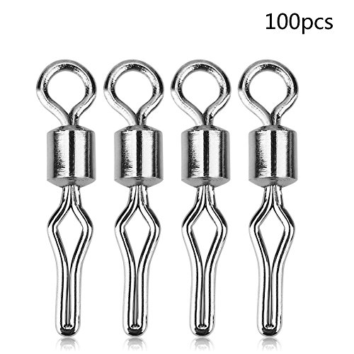 Qiilu 100PCS Rolling Swivels Hook Lure Connectors Angelgerät Angeln Rolling Ball Bearing Barrel Swivel mit Sicherheits…