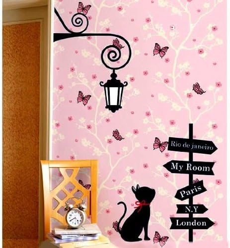 Amazon ウォールステッカー 猫 案内標識 パリ ロンドン 街灯 ジジ風 壁紙シール ウォールシール ウォールステッカー オンライン通販