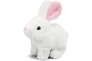 BCBU - Easter Realistic Rabbit Toys, Interactive Plush Bunny, Realistic Bunny Can Walk and Talk, Lifelike Movements, Hops, Twitches & Wiggles Ears, Handmade, Easter Gift (White)