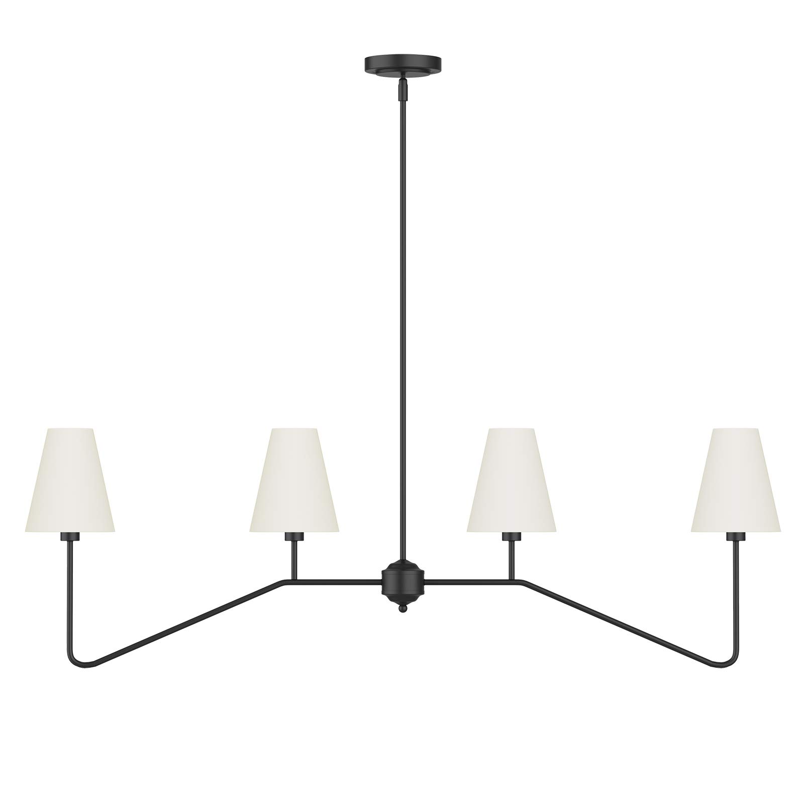 Electro bp;47"W 4-Light Linear Kitchen Island Lighting Fixture Classic Chandeliers Matt Black with White Linen Shades 160W