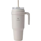 REDUCE Reusable 50 oz Cold1 Water Tumbler – Ergonomic Handle – Double-Wall Insulation – Sturdy Desktop/Tabletop Mug with Lid and Straw – BPA-Free – Stainless Steel for Gym, Home, Office – Casa Blanca
