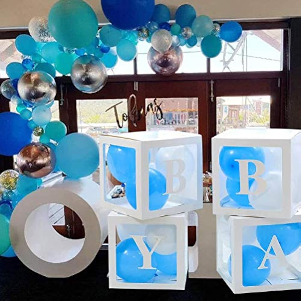 Baby Boxes With Letters Boy Shower Decorations Balloons Transparent 