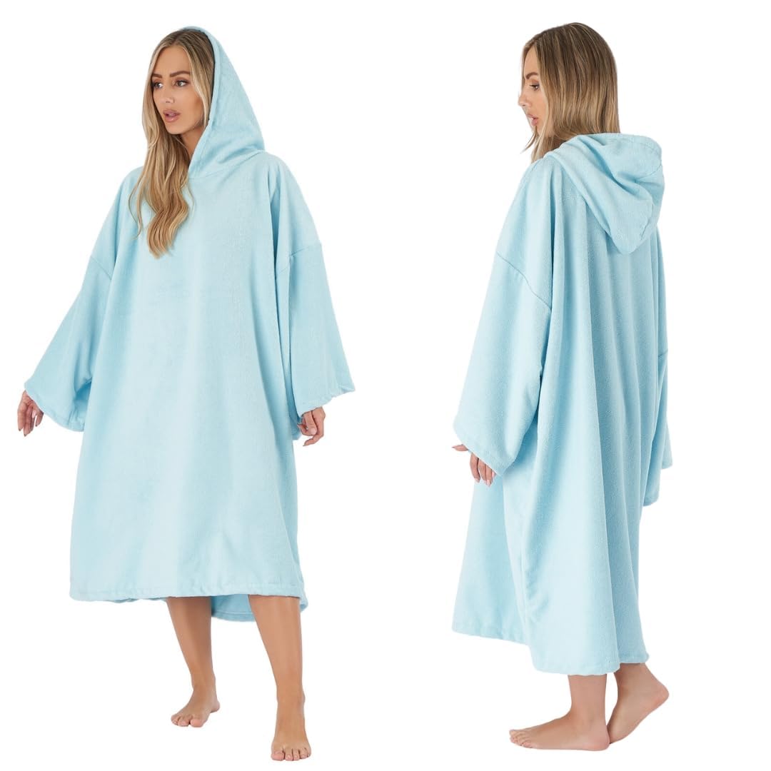 Brentfords Towel Poncho Adult Hooded Large Bath Swim Surf Beach Absorbent Dry Microfiber Changing Robe for Men Boys Quick Dry, Sky Blue
