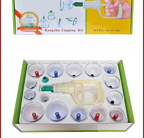 Kangzhu Professional Cupping Therapy Equipment Set with pumping handle 15 Cups & English Manual