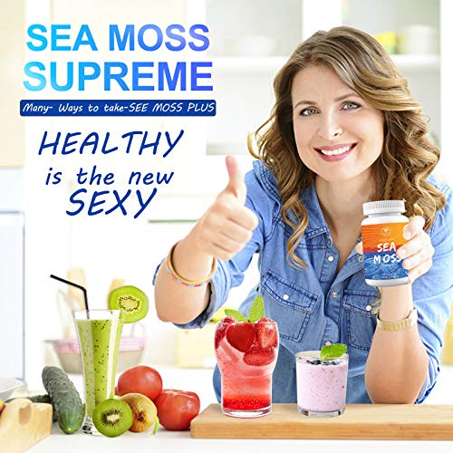 Irish Sea Moss Capsules Organic Bladderwrack Burdock Root for Women & Men Seamoss Supplements Improved Absorption with Turmeric, Non-GMO, Vegan, No Fillers, Per Over 2400Mg 60 Capsules