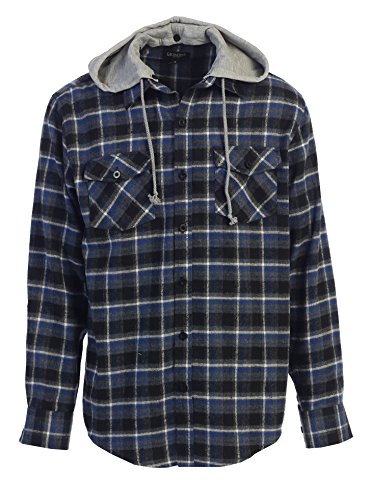 Gioberti men s hooded plaid flannel shirt, black / blue…