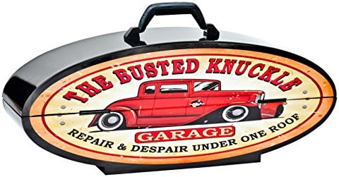 Goboxes 1022 Oval Shaped Steel Toolbox with Busted Knuckle Garage Coupe, Black/Red