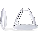 PAVOI 14K Gold Plated 925 Sterling Silver Posts Geometric Hoop Earrings for Women | Trendy Geo Long Oval U-Shaped Link Triangle Huggie Hoops Earring