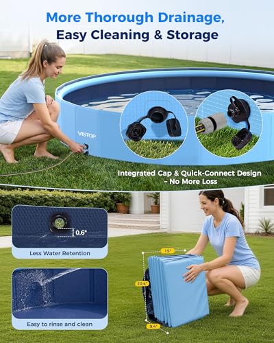 VISTOP 117" Extra Large Dog Pool with Sprinkler, Heavy Duty Foldable Hard Plastic Kiddie Pool, Non-Slip Collapsible Swimming Pool for Dogs, Kids & Pets, Portable Outdoor Backyard Water Play Tub
