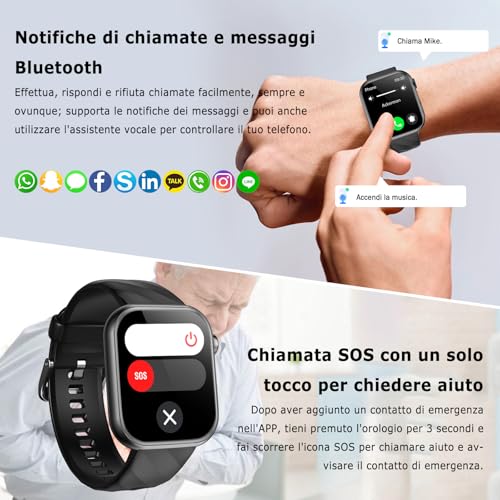 2026 Smartwatch Uomo Donna ECG/Pressione Sanguigna/Cardiofrequenzimetro/Sonno/Acido Urico/Temperatura Corporea/BMI/HRV/Emozioni/Fatica, 1,97" AMOLED Salute Orologio Fitness con Chiamate/Pulsante SOS
