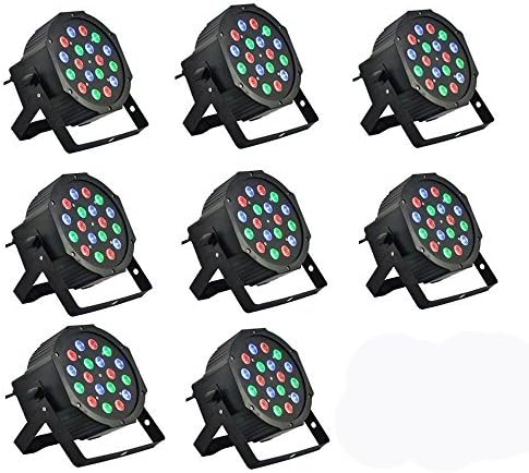 8 Piece Up-Lighting - Full RGB Color Mixing LED Flat Par Can - 18 LEDs per light - Red, Green and Blue color mixing - Up-Lighting - Stage Lighting - Dance Floor Lighting - Hi-Ray