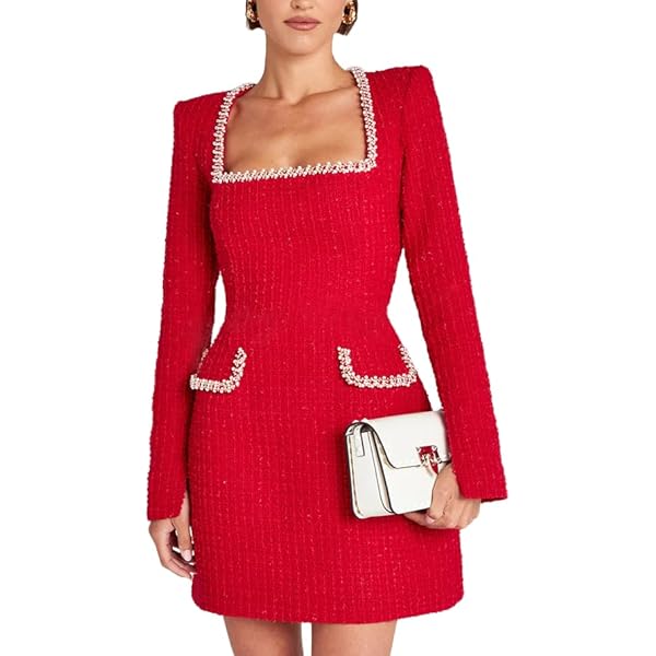 ★LENINA★PROM tweed A-line dress Amazon.com: Kwunbwa Women Elegant Tweed Mini Dress Long