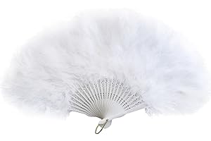 Huralona 1920s Vintage Style Folding Handheld Flapper Feather Hand Fan (White)
