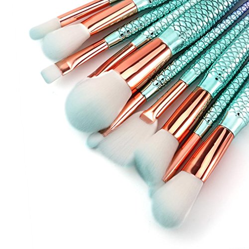Gocheaper 10/11 PCS Mermaid Makeup Brush Set,Foundation Eyebrow Eyeliner Blush Cosmetic Concealer Brush Kit (11 Multicolor-B)
