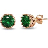 Rose Gold Flashed Sterling Silver Genuine, Created or Simulated Birthstone Gemstone Crown Stud Earrings