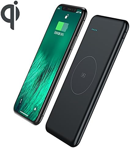 10000mAh Wireless Portable Charger Power Bank, Ultra Slim Qi Wireless Charging Pad with Over-Charge Protection and Dual USB Port, Compatible with iPhone 8/8 Plus, iPhone X. Samsung Galaxy S7/S8/S9
