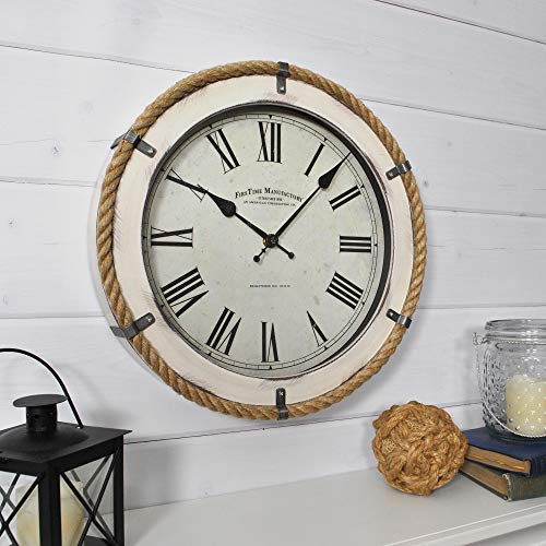 FirsTime & Co. Whitewashed Rope Wall Clock, 14", Antique White