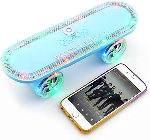 Scooter Wireless Bluetooth Speaker with Led Light Portable Skateboard Stereo Speakers MP3 Player Handsfree Mobile Audio (Blue)