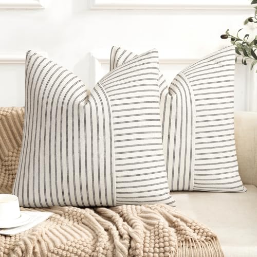 YCOLL Striped Linen Throw Pillow Covers
