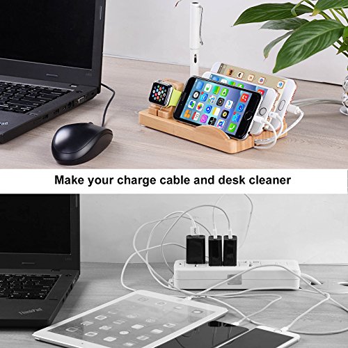 Tendak Apple Watch Phone Stand with Manual Calendar Bamboo Wood iPad Charging Dock Station for 38mm and 42mm Apple Watch & iPhone iPad Tablet and all Smartphones - Thumbnail 3