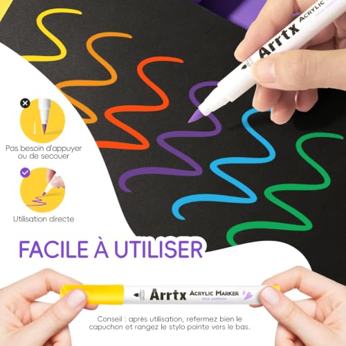Arrtx 150 Pieces Paint Markers, Acrylic Paint Pens for Artists, Adults, Coloring, Drawing, Cartoon, Anime, Manga, Brush Tip for Rock Painting, Wood, Canvas