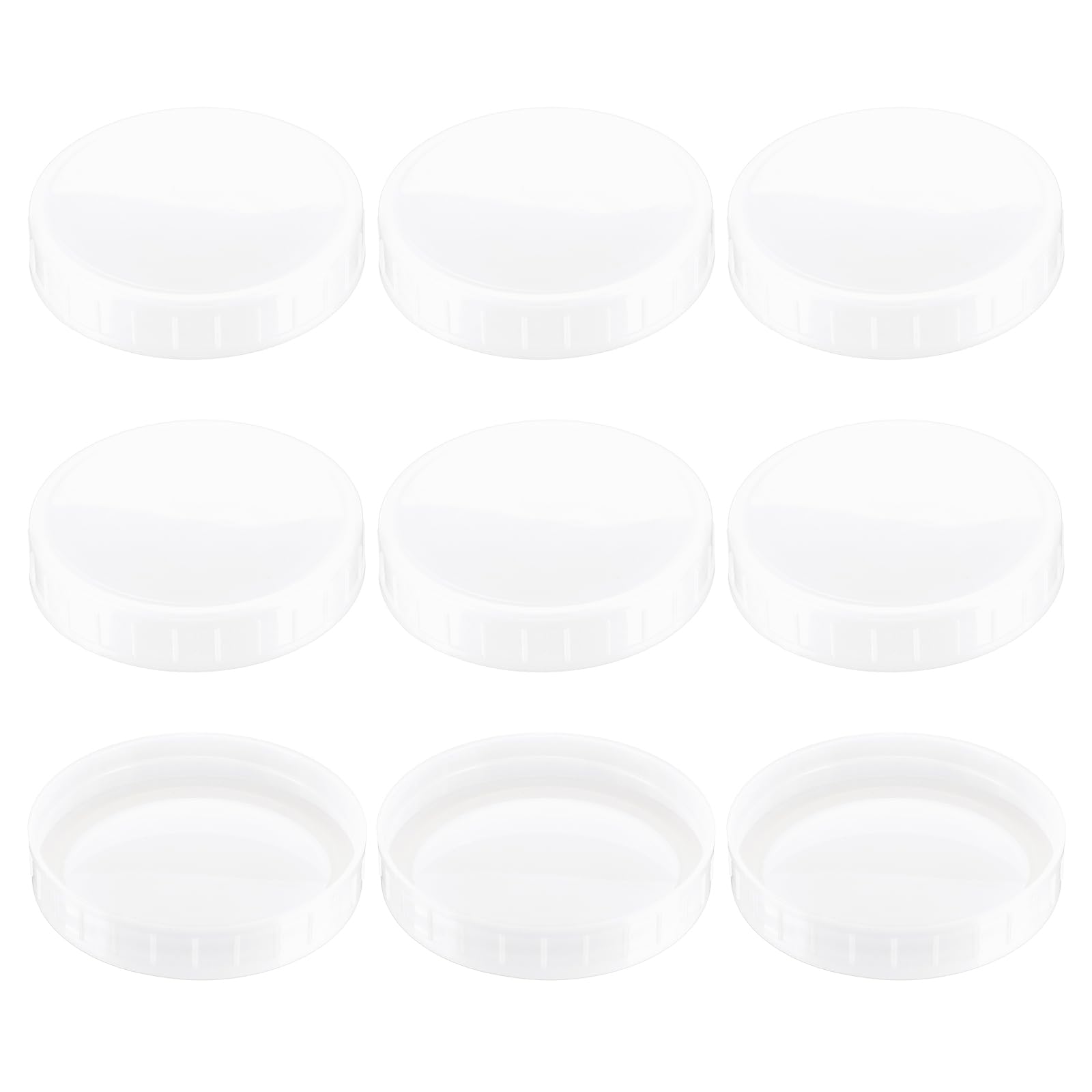 Photo 1 of uxcell 86mm Wide Mouth Plastic Mason Jar Lids, 9pcs Plastic Storage Caps with Sealing Rings for Ball Canning Jars, White