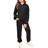 Haloumoning Girls 2 Piece Outfits Kids Oversized Fleece Hoodie Sweatshirt and Sweatpants Fashion Clothing Sets