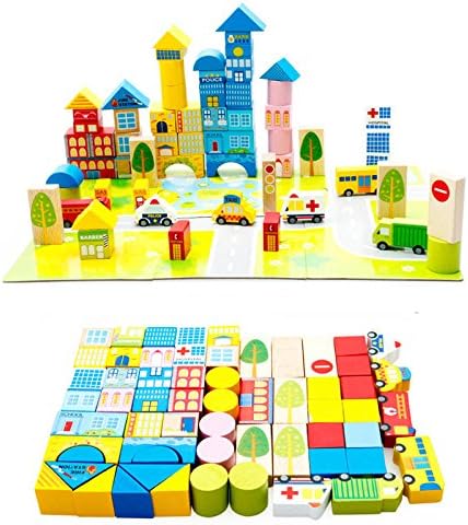 62 Pcs City Traffic Wooden Building Blocks Stacking Set Toy For Kids
