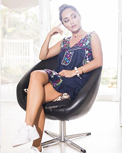 Mexican Embroidered Shift Dress in Navy Blue SIZE LRG