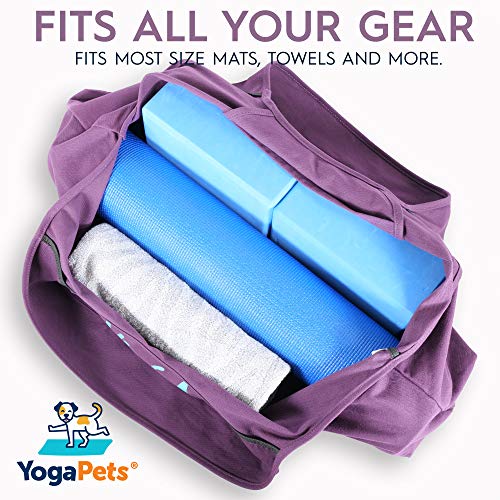 YogaPets Exercise Fun Yoga Mat Tote Bag | Large Mat Carrier with Strap & Side Pocket | Fits Most Size Mats (Wine)