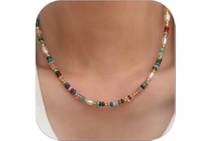 ALRNBY Colorful Beaded Gemstone Neckelace for Women Natural Stone Tiger Eye Choker Freshwater Pearl Necklace Rainbow Stone Ne