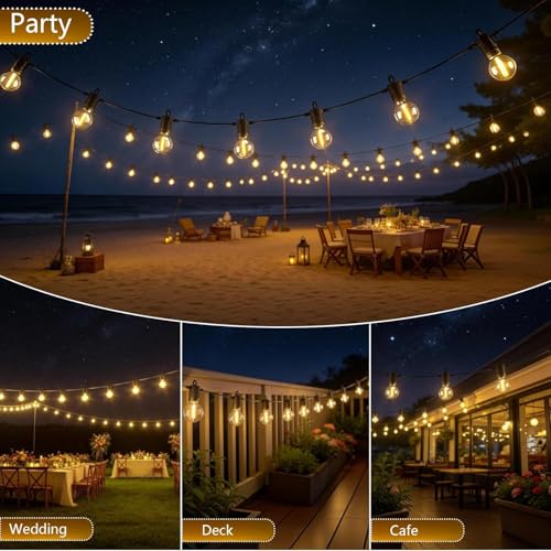 Outdoor String Lights 30M,Led Patio Globe Lights with 27pcs Plastic Bulbs,Waterproof,Shatterproof,G40 Outdoor String Lights,34 Connectable for Backyard, Bistro, Porch, Deck, Balcony,Tent