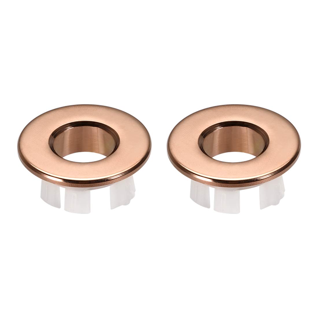 sourcing map Sink Basin Trim Overflow Cover Copper Insert in Hole Round Caps Rose Gold 2Pcs