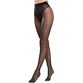 MANZI Women's Sheer Patterned Tights All-Over Polka-Dot Leopard Hearts Stockings 30 Denier Pantyhose Nylons