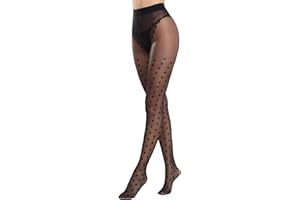MANZI Women's Sheer Patterned Tights All-Over Polka-Dot Leopard Hearts Stockings 30 Denier Pantyhose Nylons
