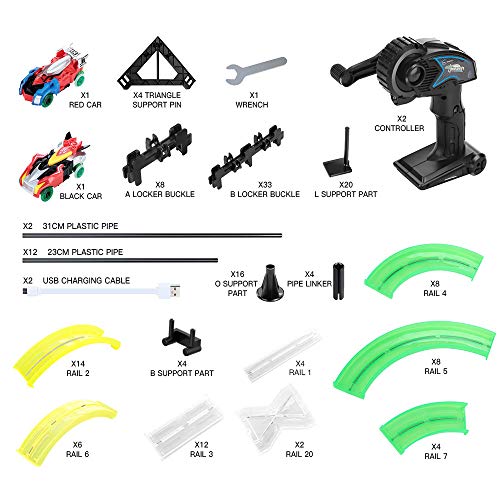 SOMKTN Racing Track Car Toys - 171PCS 1180CM Double RC Car Race Track Set, High Speed Rail Car Track Set Slot Car with 3D Track, 2 RC Cars& 2 Controllers DIY Assembly Toys for Kids on Party Game - Thumbnail 4