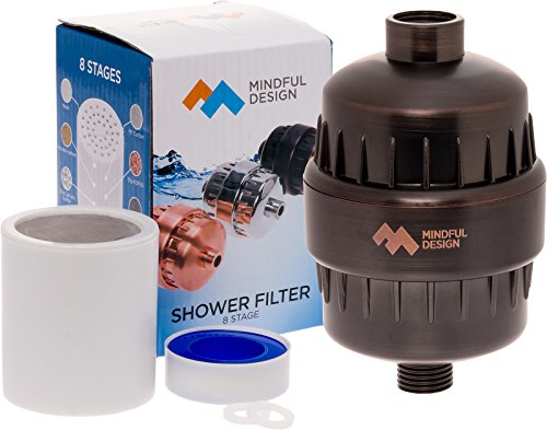 8 Stage Universal Shower Filter with Modern Casing - High Output Handheld or Shower Head Filter with Replaceable Cartridge by Mindful Design (Oil Rubbed Bronze)