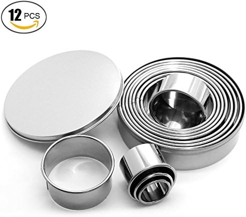 WUZJ 12pcs Round Cookie Cutter Set Stainless Steel Mousse Circle Donut Cutter Set Fondant Cake Molds Set for Baking Cookies Kitchen