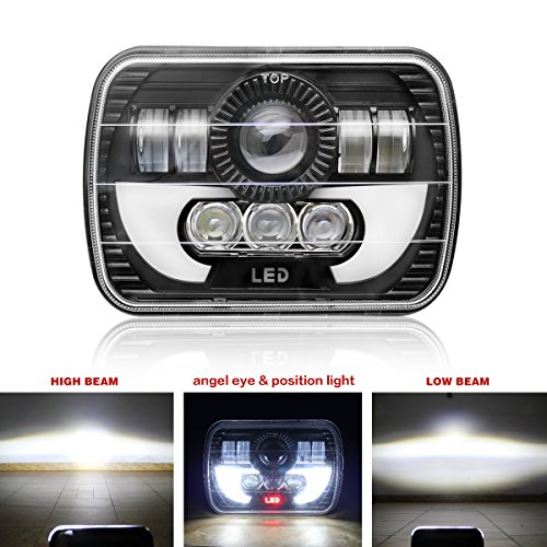 1pcs LED Rectangular Headlight Projector 7x6 5x7 inch Sealed Beam Replacement Hi/Lo Beam DRL Fits Headlamp Bulb for Wrangler, Colight T002N-1pcs