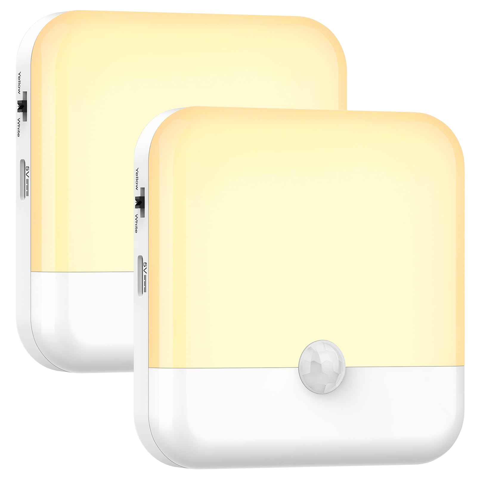 Exsight 2 Pack Motion Sensor Night Light Indoor, USB Rechargeable LED Night Light, Stick-On Cupboard Light with Magnetic Strips for Wardrobe, Bedroom, Stair, Kitchen, Hallway, White Light/Warm Light