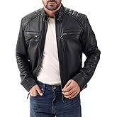 MARCO ENZOLANI Men’s Lambskin Leather Jacket – Diamond Quilted Café Racer Vintage Motorcycle Style
