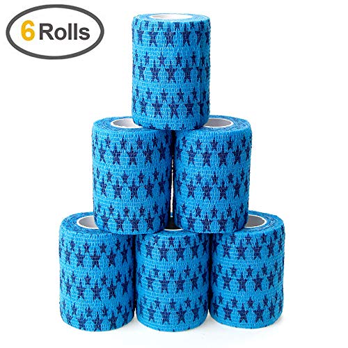 MUEUSS Self Adhesive Bandage First Aid Tape Strong Elastic Wraps for Pets Animals & Ankle Sprains & Medical Support, Blue Star 3 Inches x 5 Yards,6 Rolls - Thumbnail 6